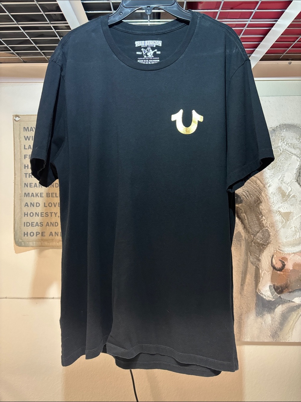 Men’s True Religion Black Short-Sleeve Tee with Gold Logos Size Large